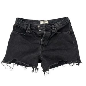 We The Free Black Jean High-Waisted Distressed Shorts
